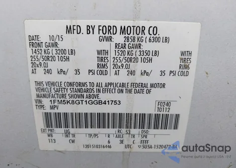 2016 Ford Explorer Sport from USA, damaged, VIN 1FM5K8GT1GGB41753